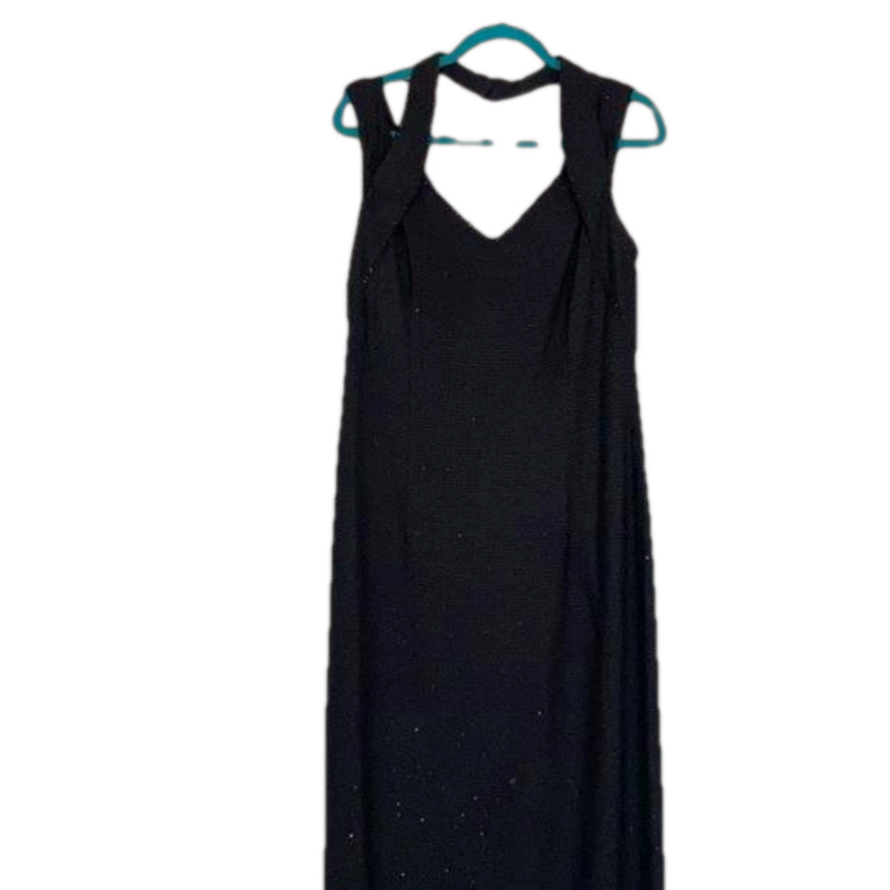 ST . JOHN EVENING sz 10 black sleeveless sparkle timeless dress